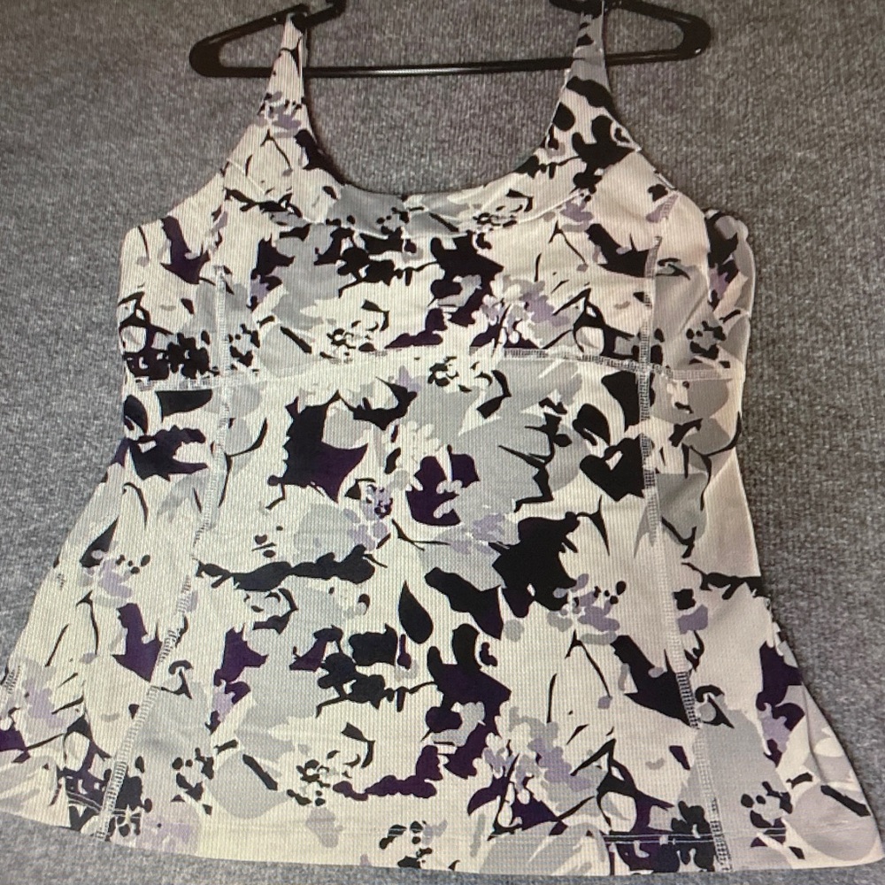 tek gear Cream and Purple Floral Tank Top
